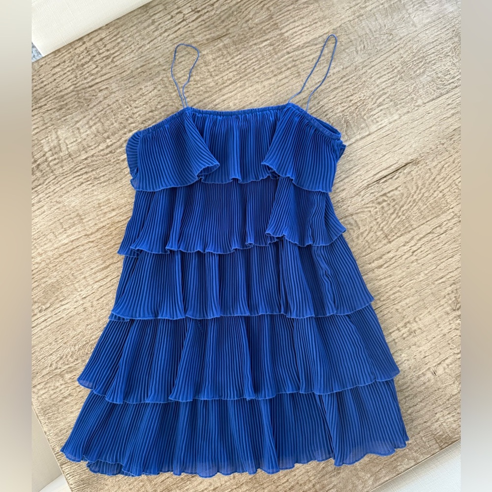 SHEIN ruffled tiered ribbed mini dress royal blue size small